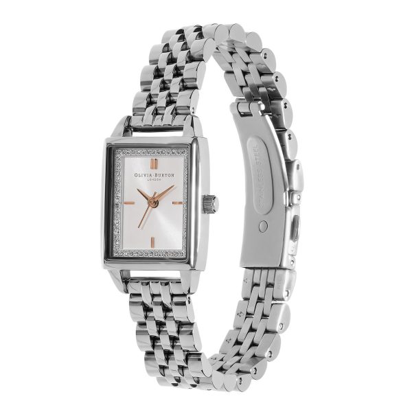 21mm Rectangle White & Silver Bracelet Watch - Image 2