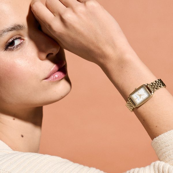 21mm Rectangle White & Gold Bracelet Watch - Image 3