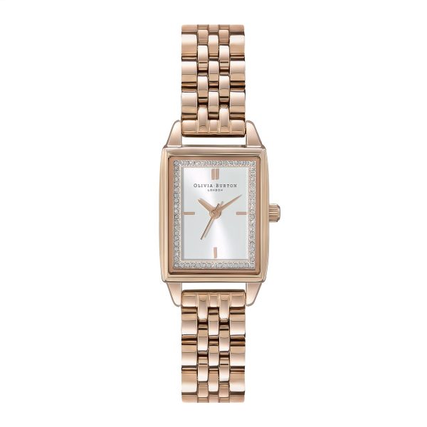 21mm Rectangle White & Carnation Gold Bracelet Watch