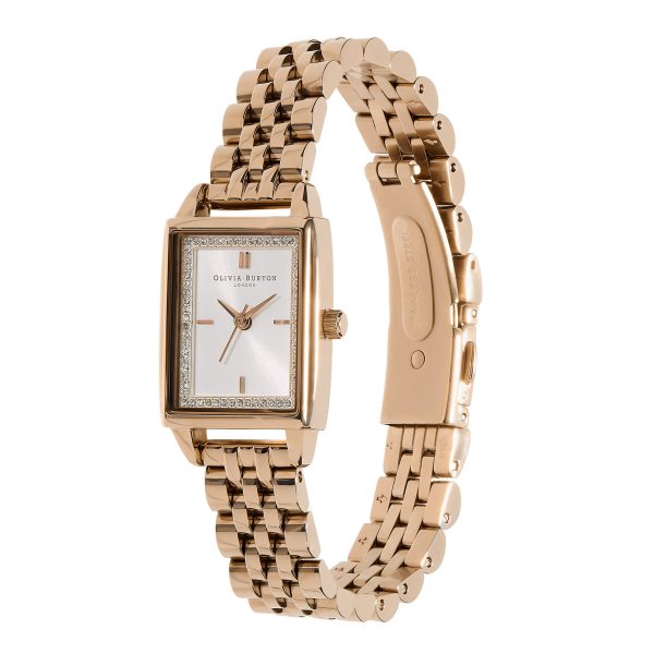 21mm Rectangle White & Carnation Gold Bracelet Watch - Image 2