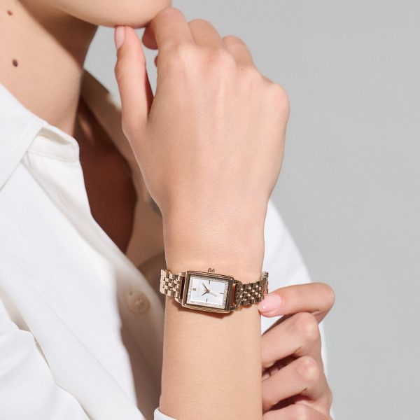 21mm Rectangle White & Carnation Gold Bracelet Watch - Image 3