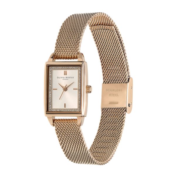 21mm Rectangle White & Carnation Gold Mesh Watch - Image 2