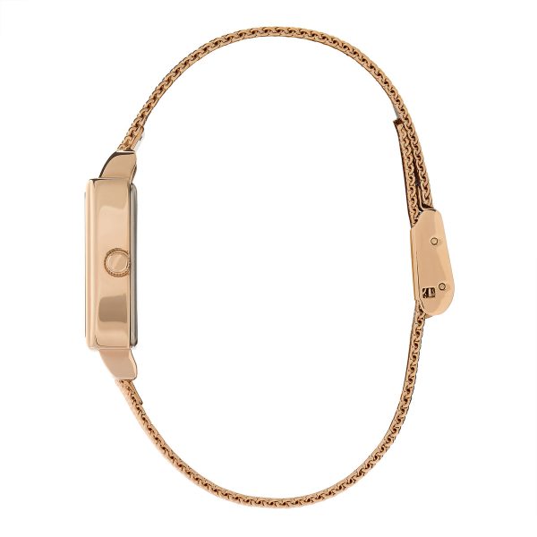 21mm Rectangle White & Carnation Gold Mesh Watch - Image 4