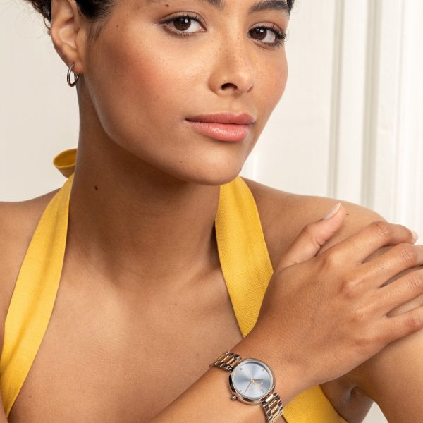 32mm Dimension T-Bar Chalk Blue & Two Tone Bracelet Watch - Image 6