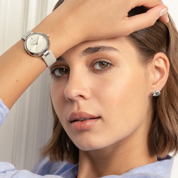 32mm Dimension T-Bar Silver & Earl Grey Leather Strap Watch - Image 6