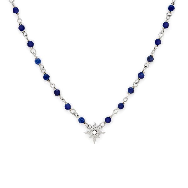 North Star Blue & Silver Tone Beaded Charm Necklace