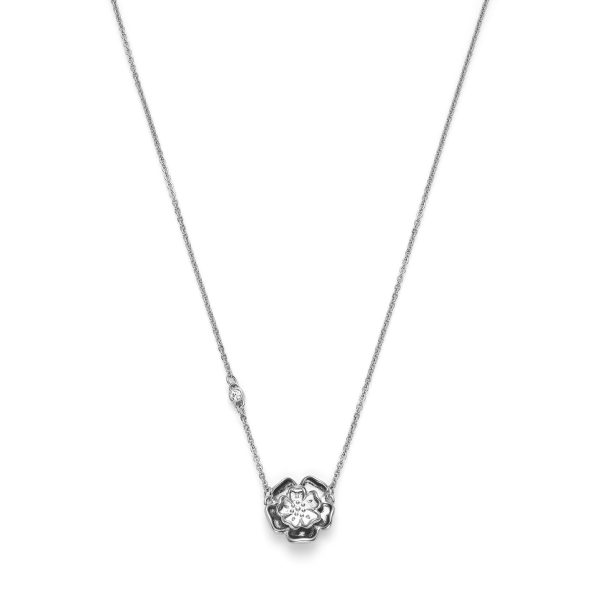 Tudor Rose Silver Tone Pendant Necklace