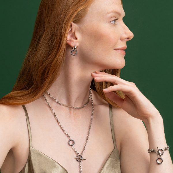 Honeycomb Toggle Silver Tone Necklace - Image 5