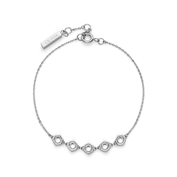 Ever Stacked Crystal Honeycomb Silver Tone Stacking Bracelet