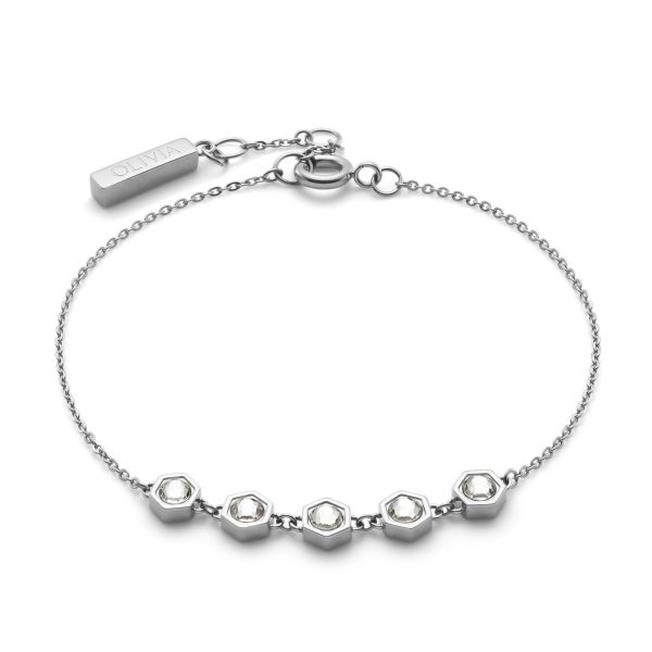 Ever Stacked Crystal Honeycomb Silver Tone Stacking Bracelet - Image 2