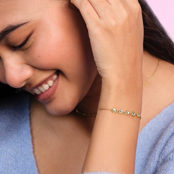 Ever Stacked Crystal Honeycomb Gold Plated Stacking Bracelet - Image 3